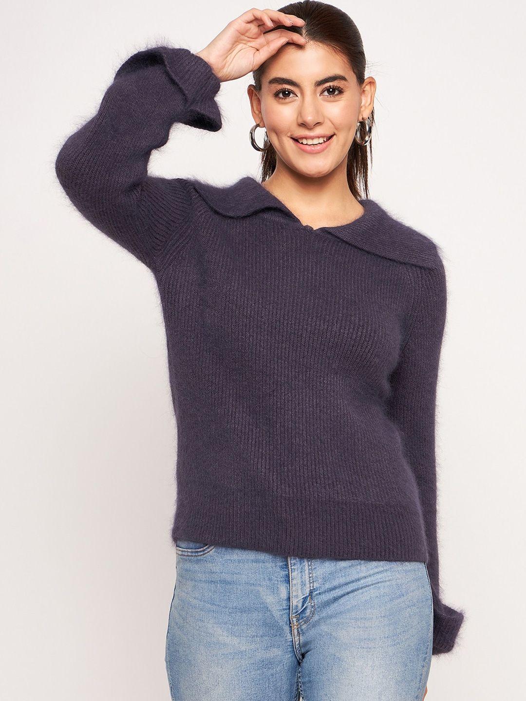 camey mock collar ribbed wool pullover
