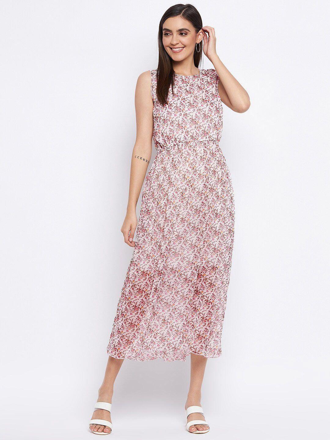 camey pink floral georgette midi dress