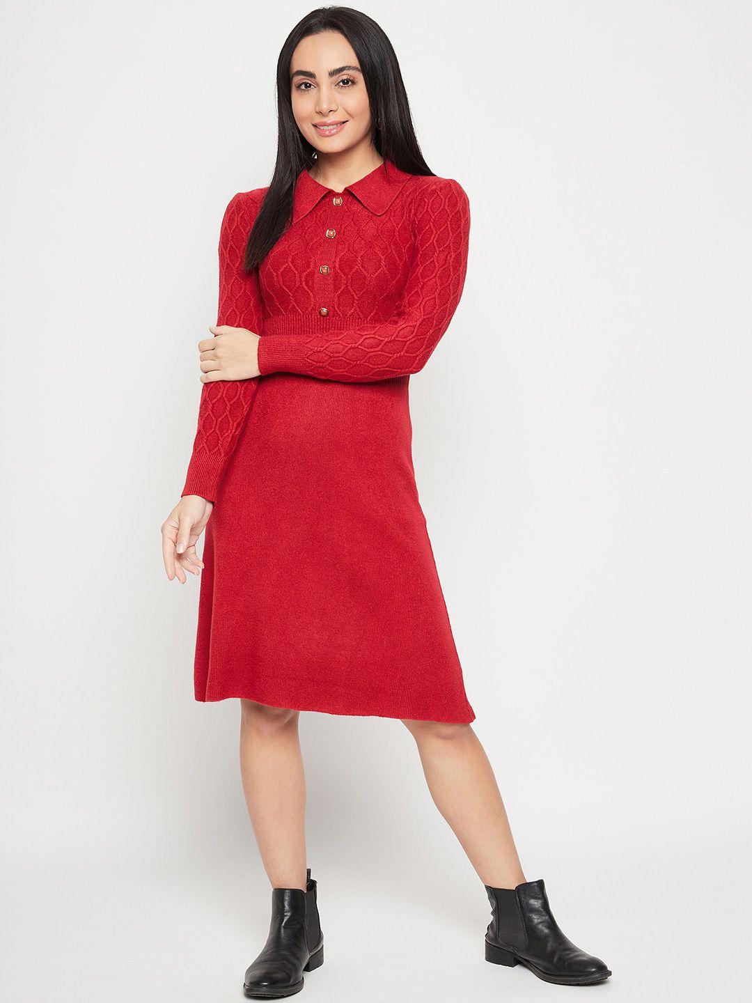 camey self design shirt collar woollen jumper dress