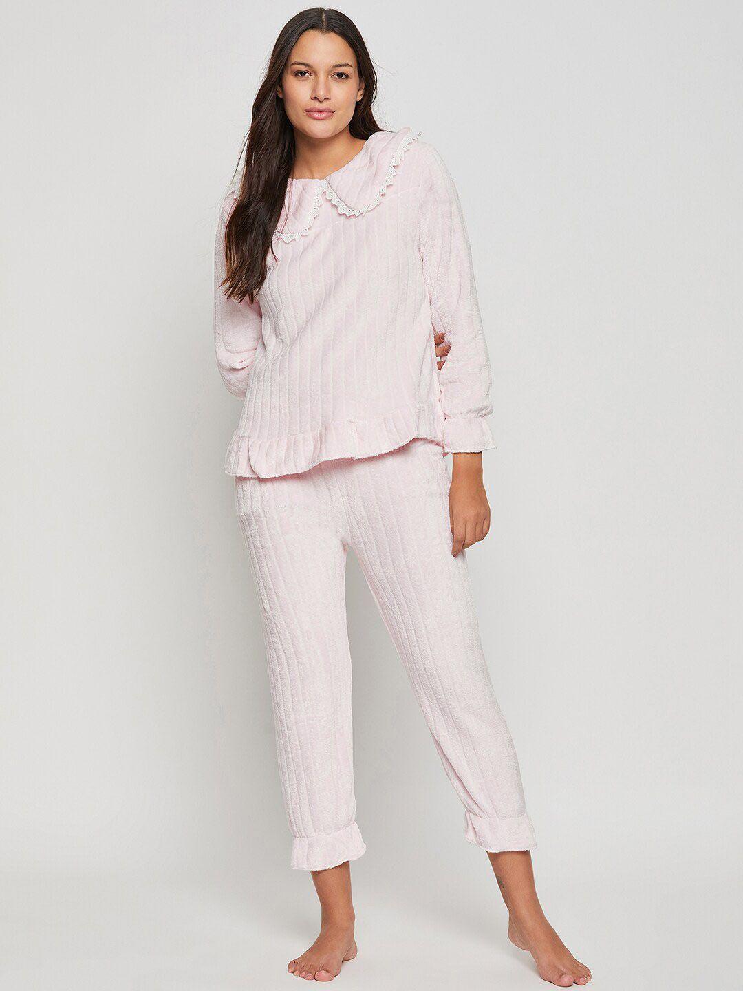 camey striped peter pan neck top with lounge pants