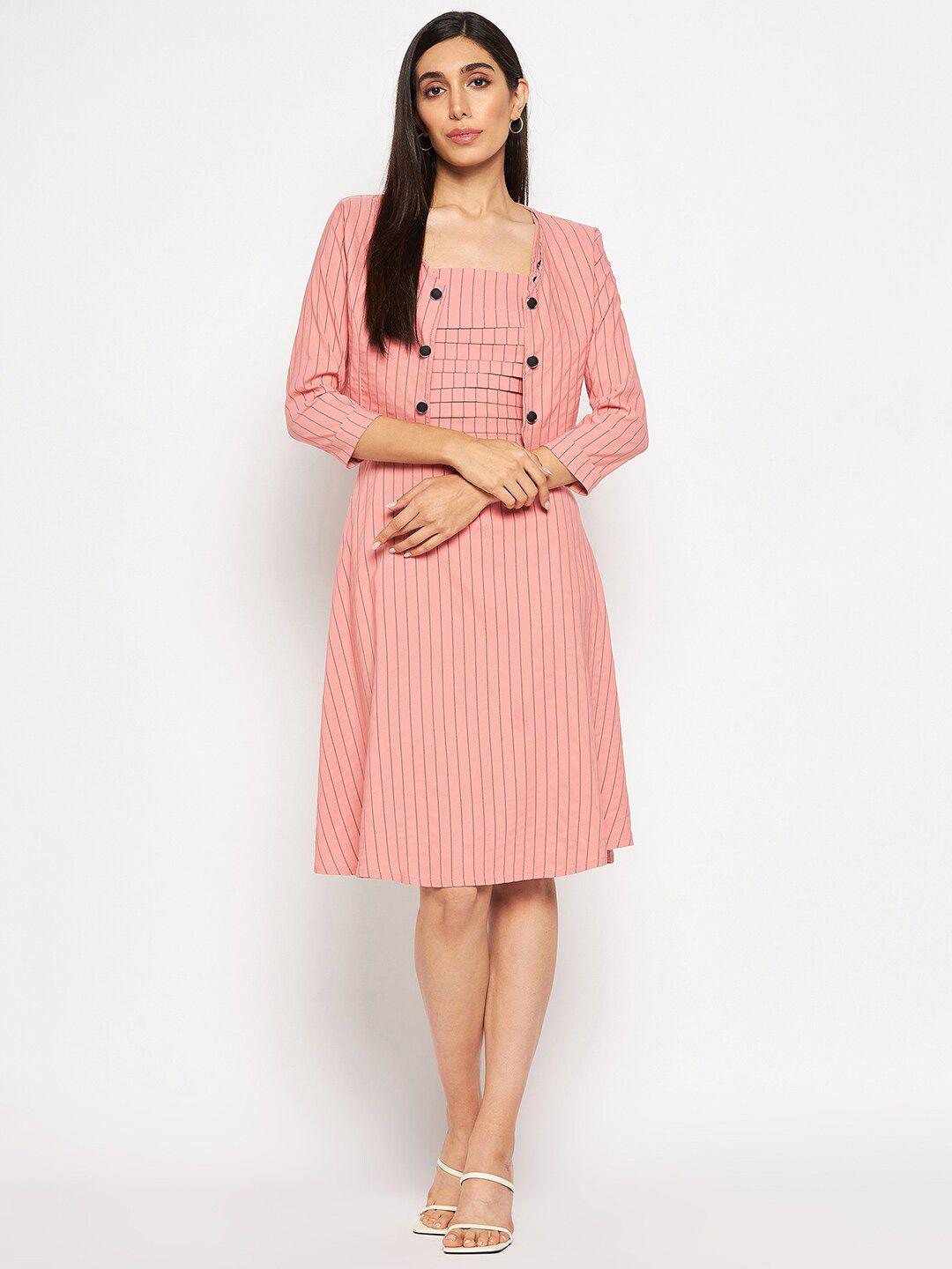 camey striped shoulder strap cotton a-line dress with jacket