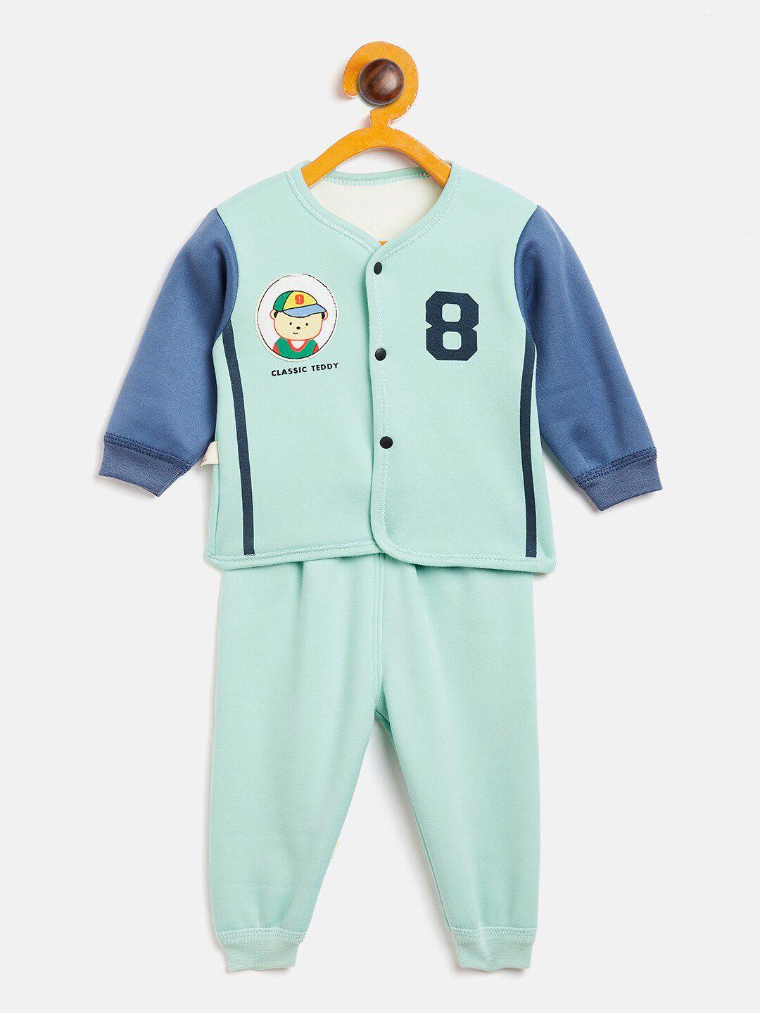 camey unisex kids green & blue printed top with pyjamas