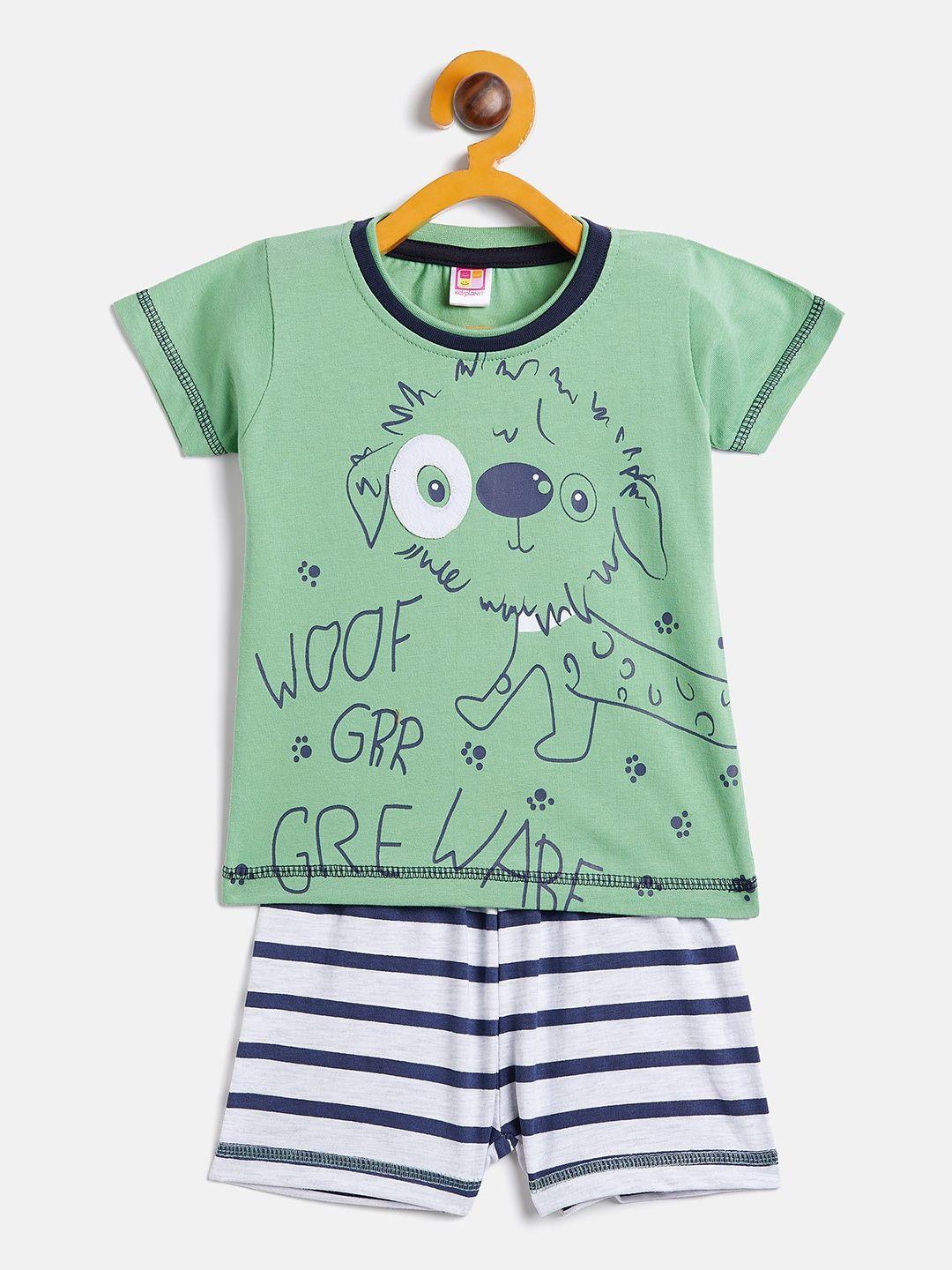 camey unisex kids green & white printed t-shirt with shorts