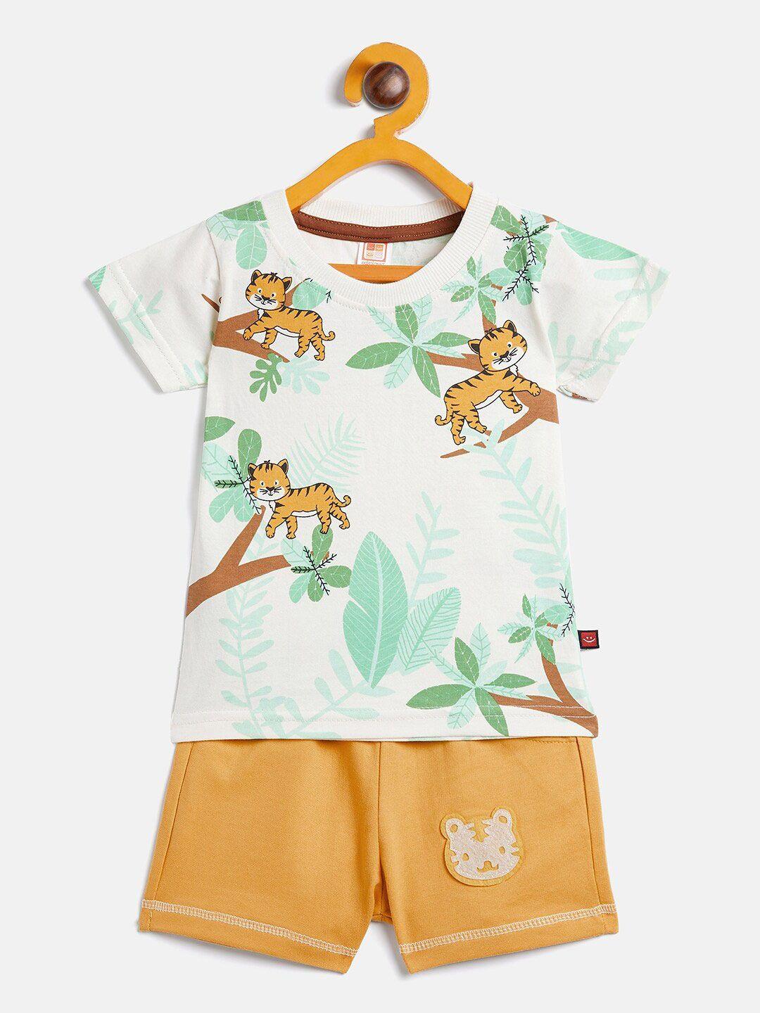 camey unisex kids mustard & green printed t-shirt with shorts