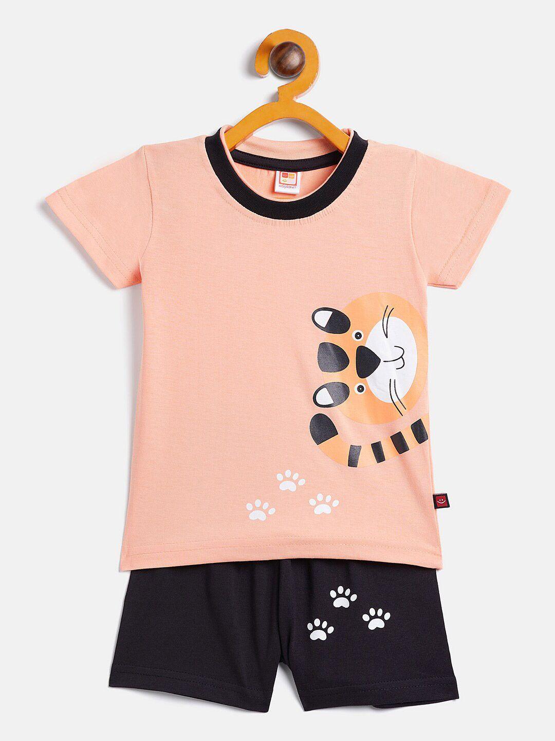 camey unisex kids orange & black printed t-shirt with shorts