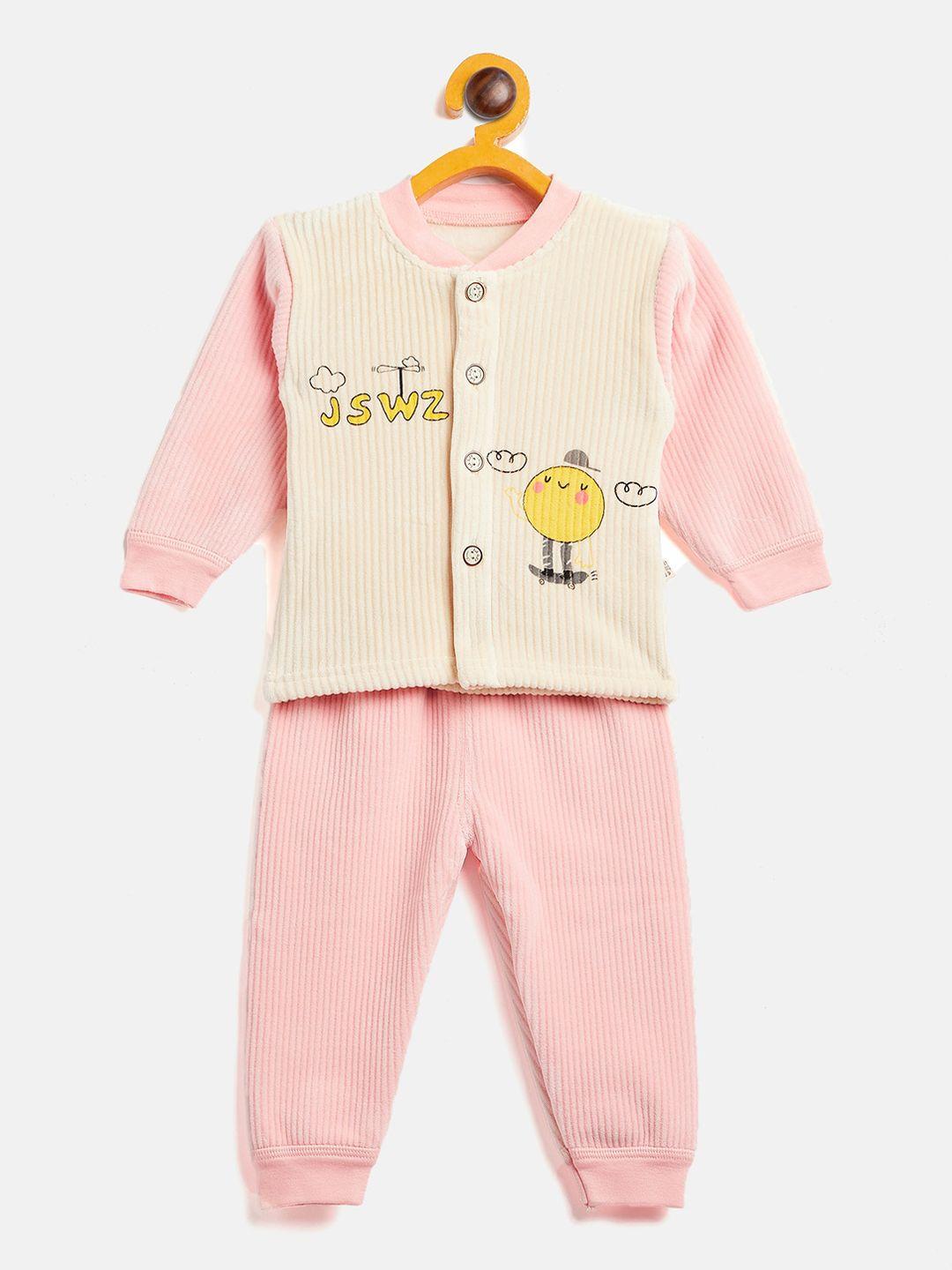 camey unisex kids pink & cream printed top with trousers