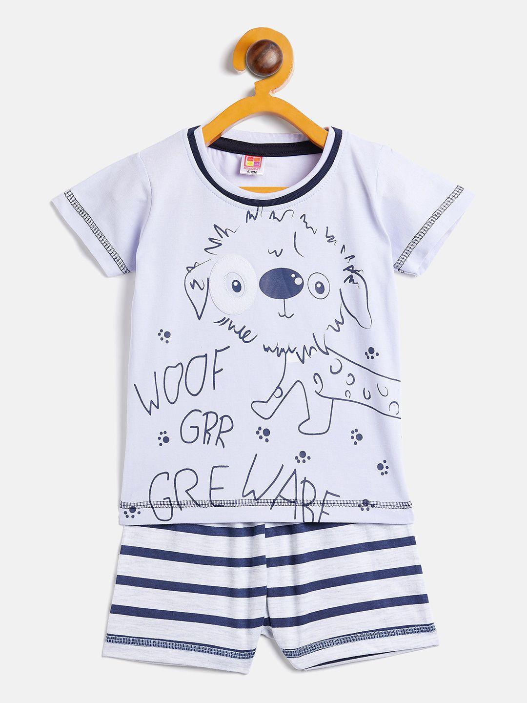 camey unisex kids white & navy blue printed t-shirt with shorts
