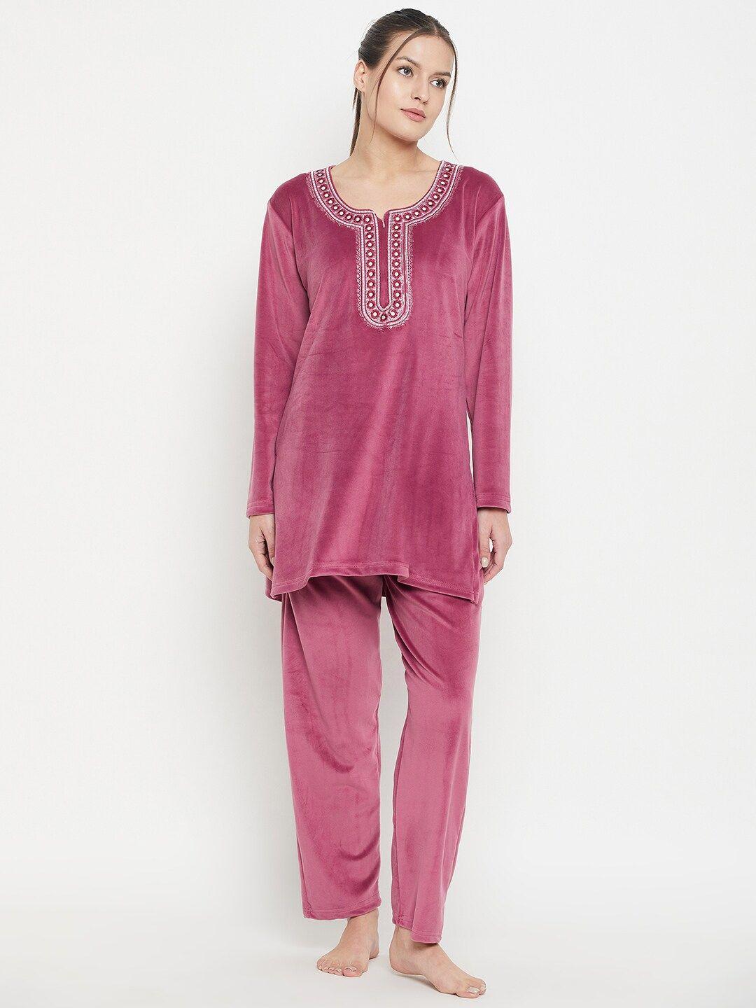 camey velvet kurti & pyjama night suit