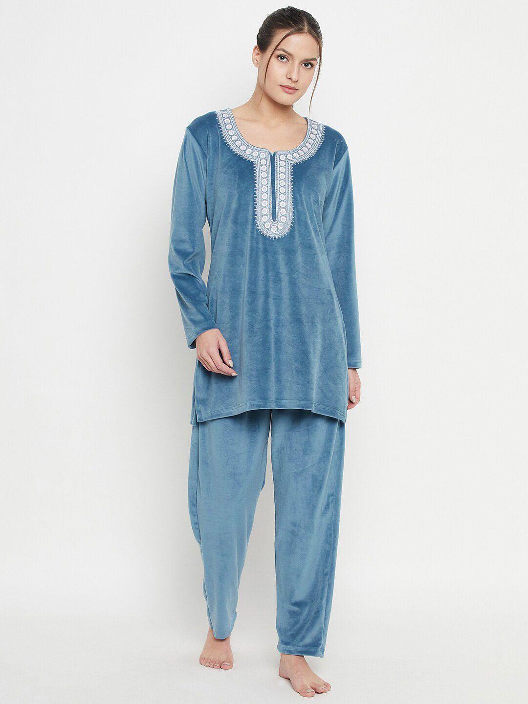 camey velvet kurti & pyjama night suit