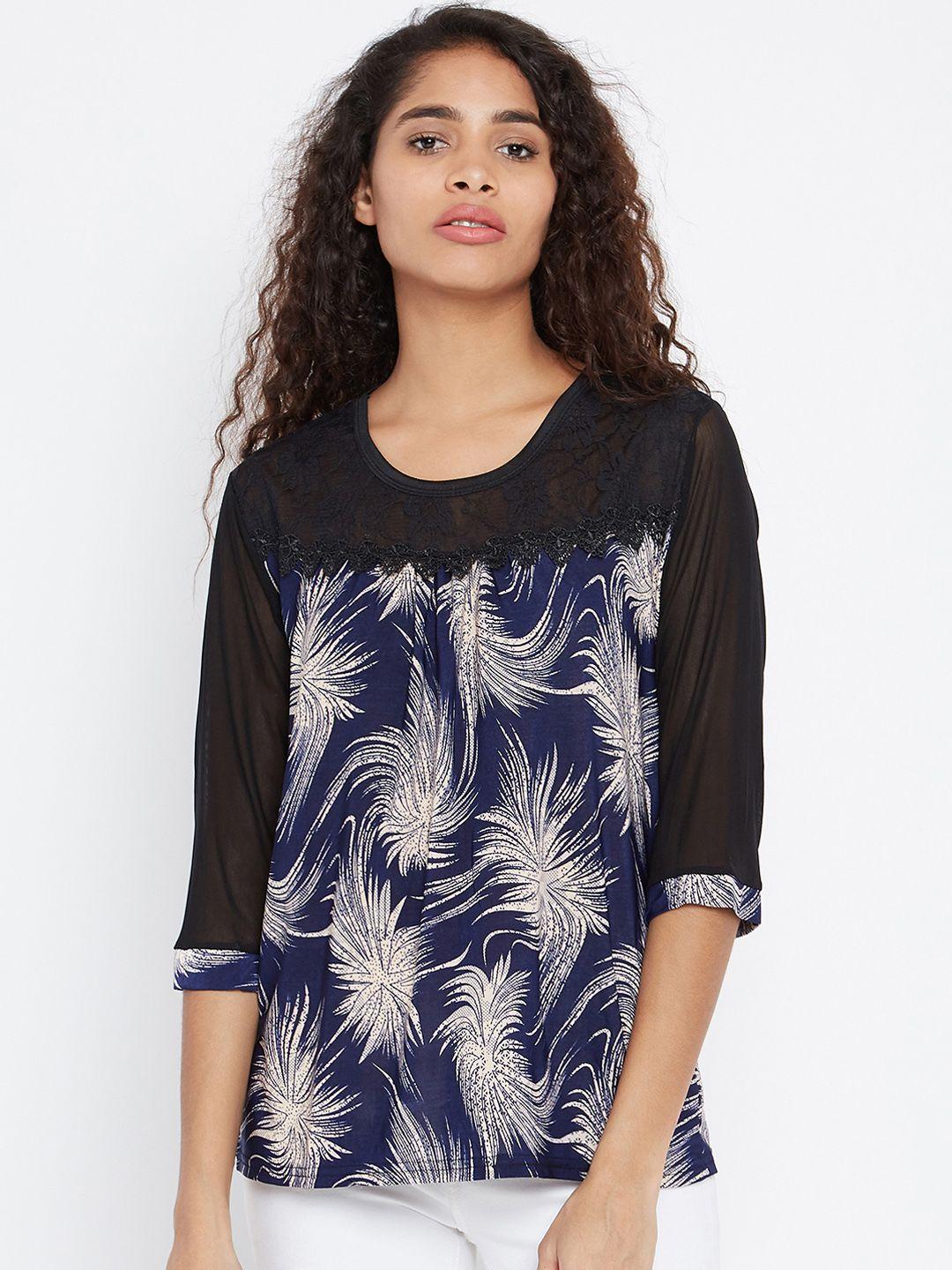 camey women black printed a-line top