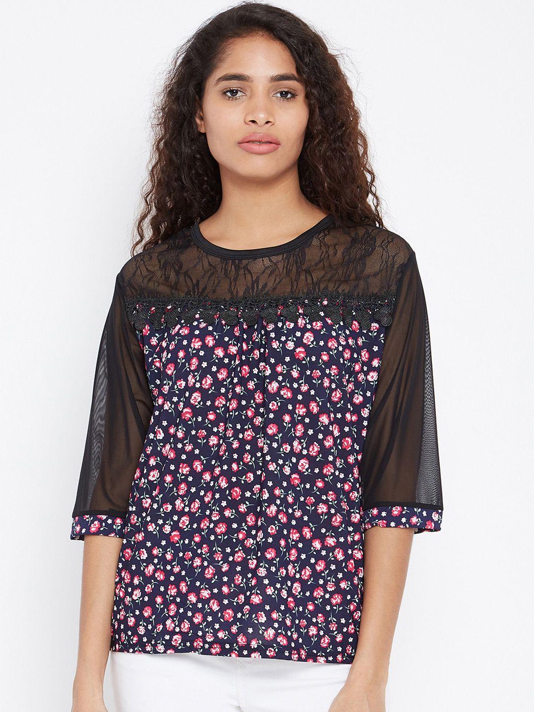 camey women black printed a-line top