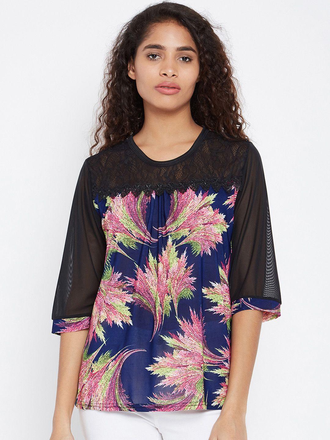 camey women black printed a-line top