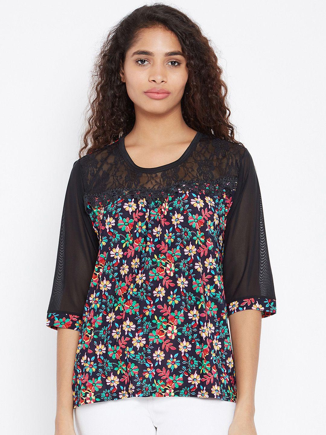 camey women black printed a-line top