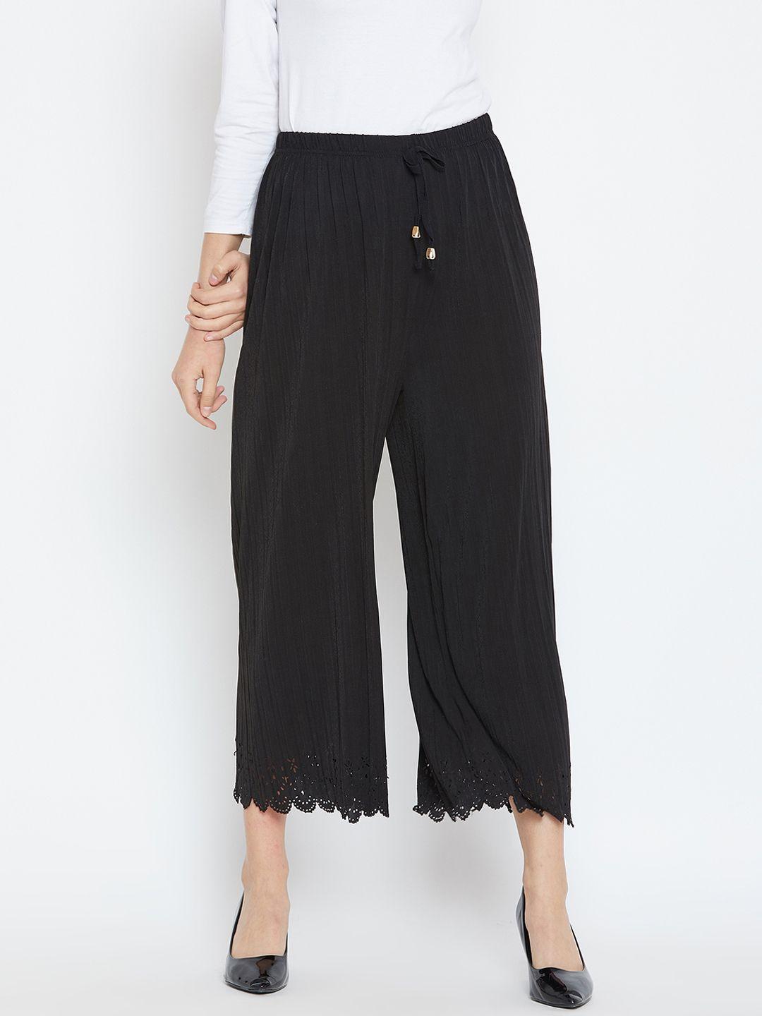 camey women black straight fit solid culottes