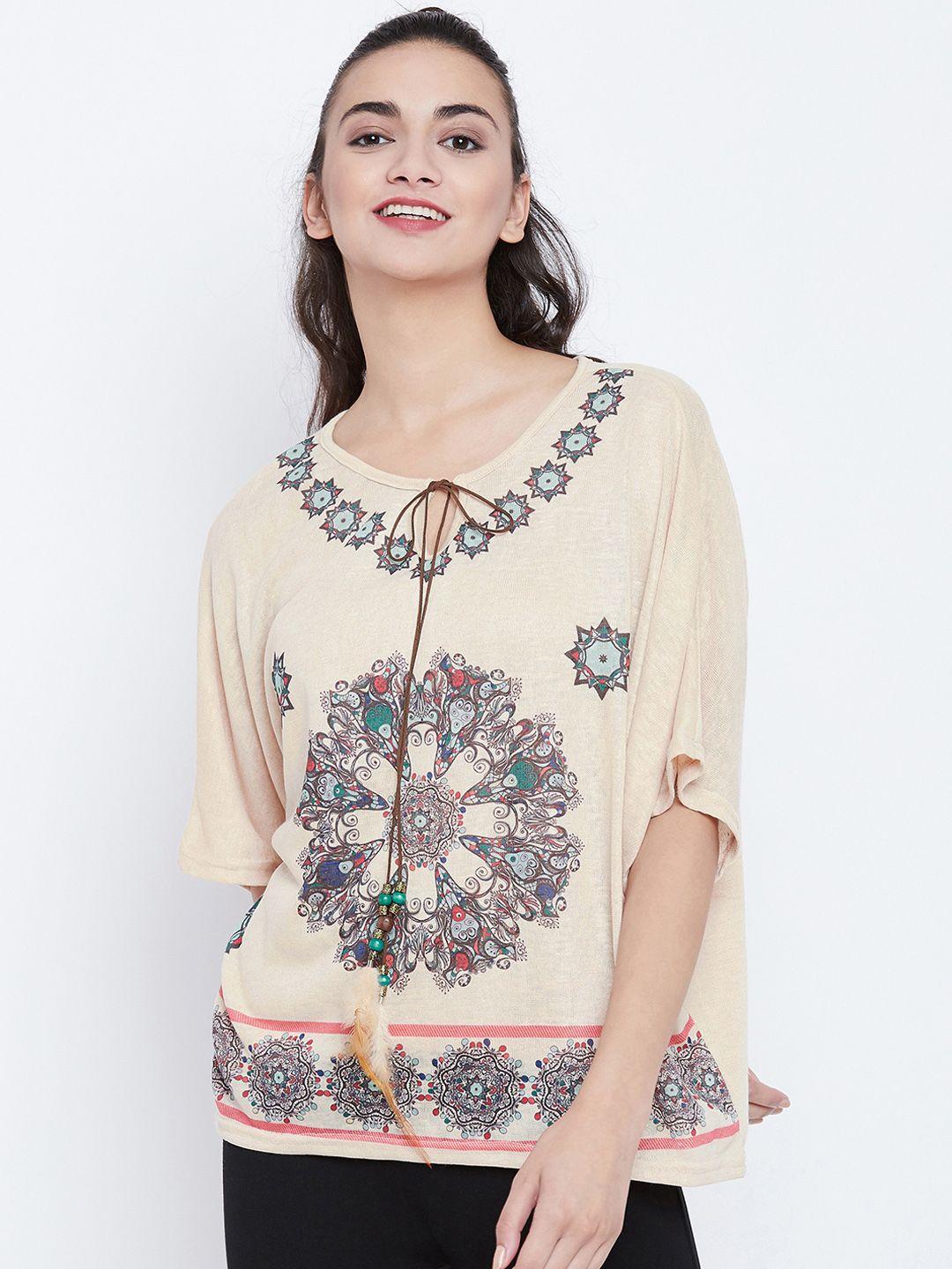 camey women cream-coloured printed top