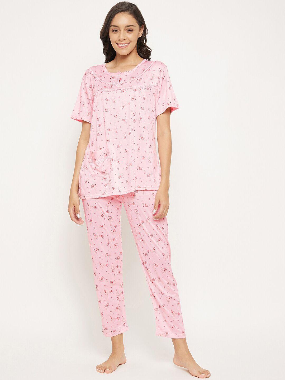 camey women peach-coloured printed night suit