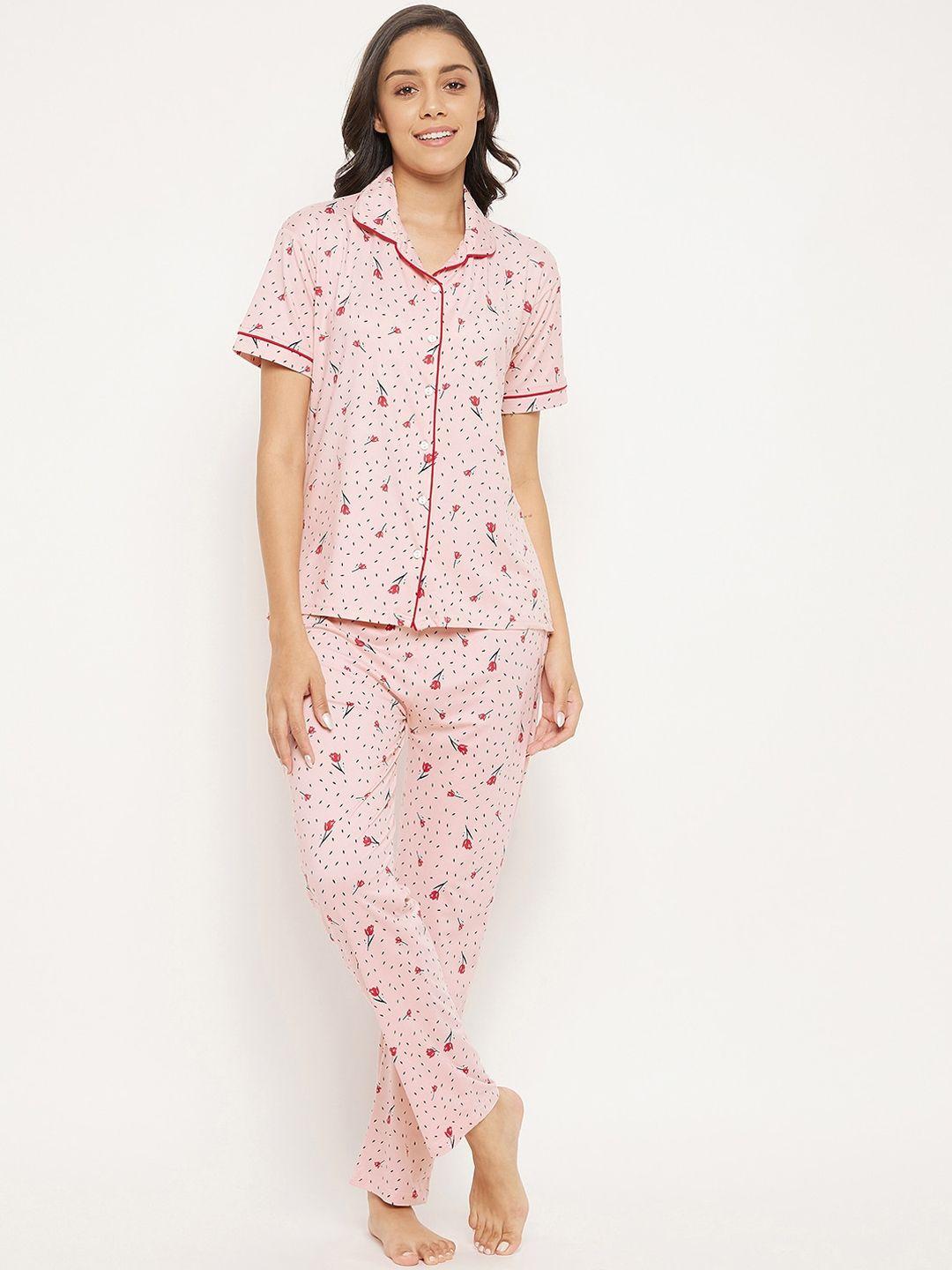 camey women peach-coloured printed night suit