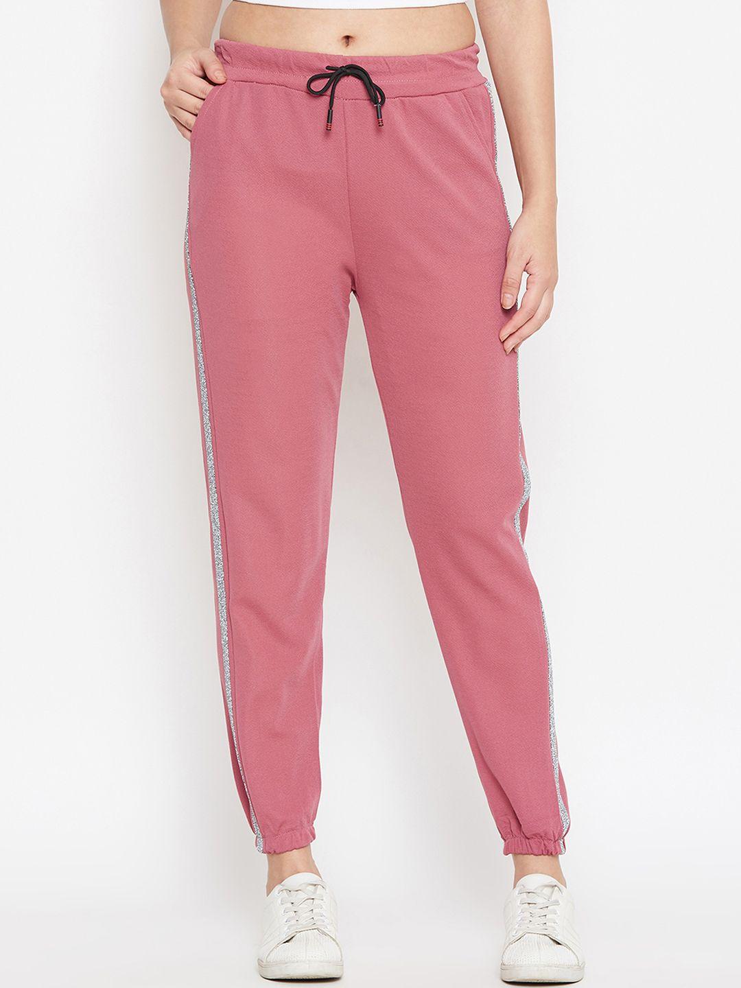 camey women pink solid pure silk slim fit joggers