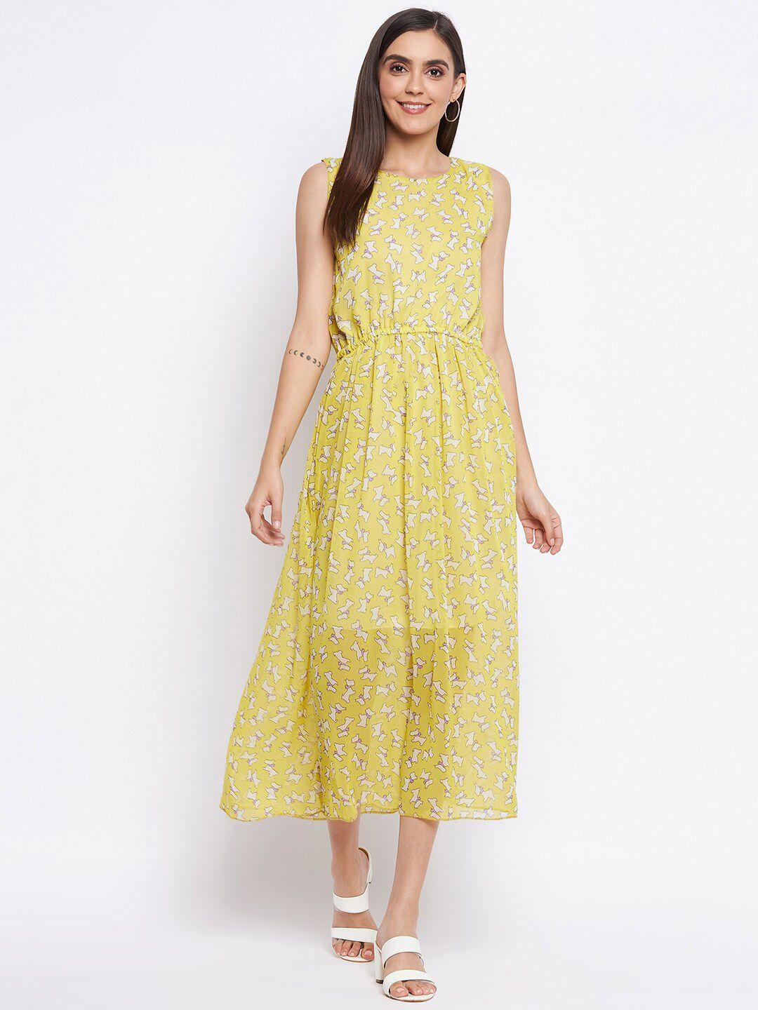 camey yellow floral georgette a-line midi dress