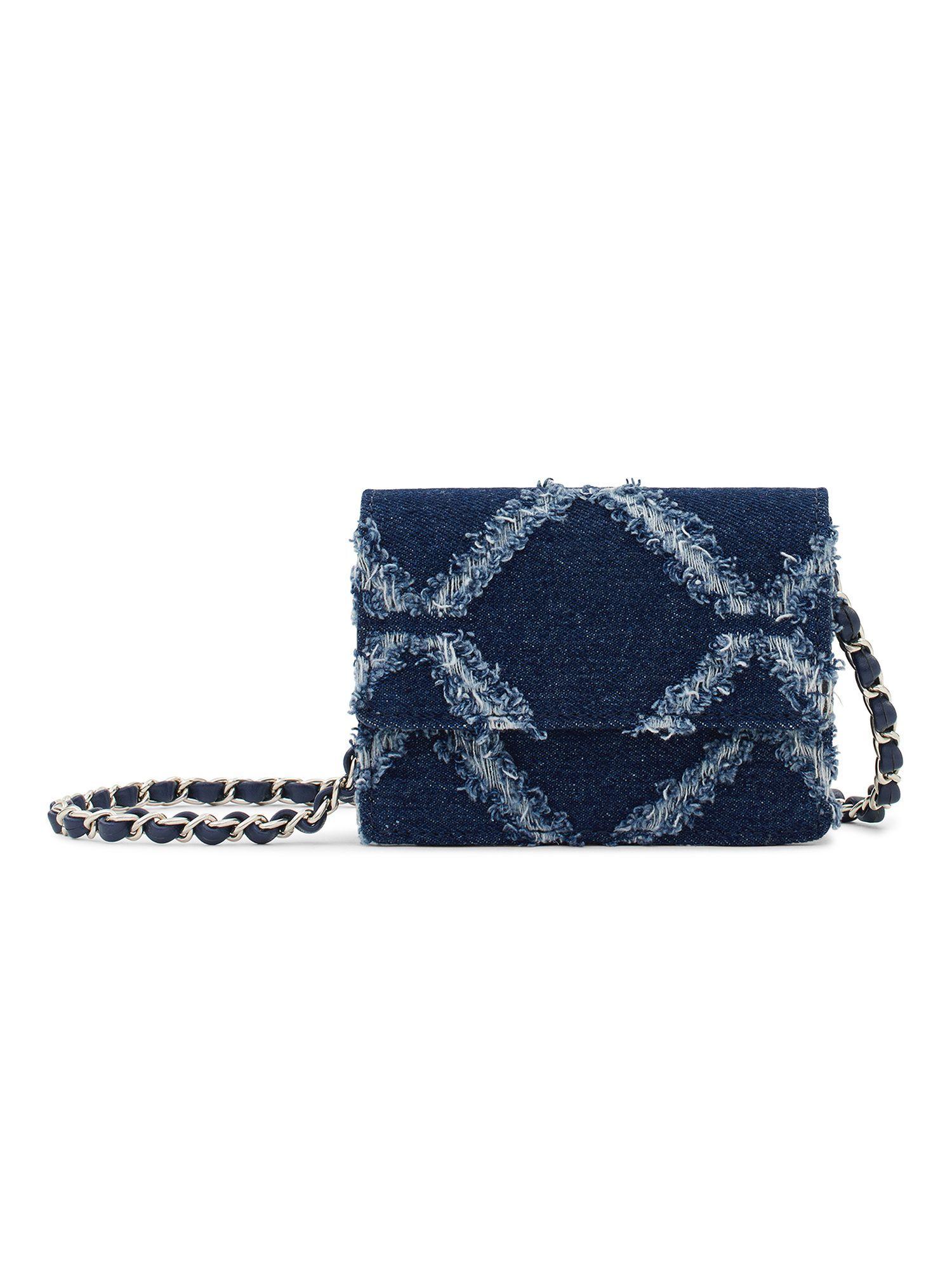 camilla denim checks mini crossbody bag for women -navy blue (s)