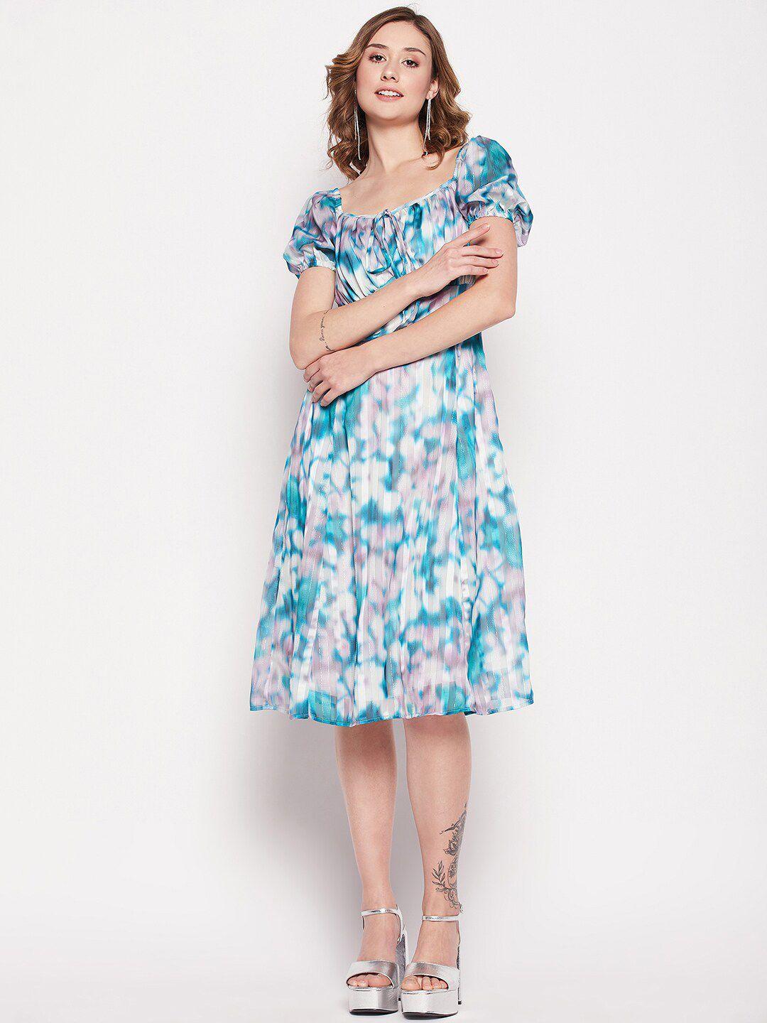 camla abstract printed square neck empire dress