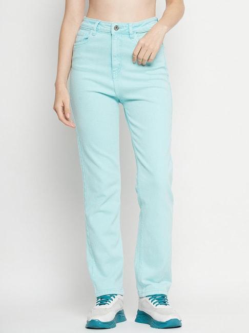 camla aqua blue regular fit mid rise jeans