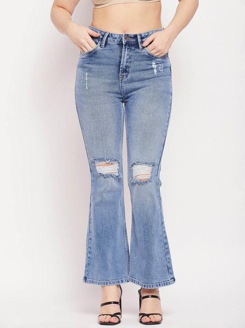 camla by madame blue distressed straight fit mid rise jeans
