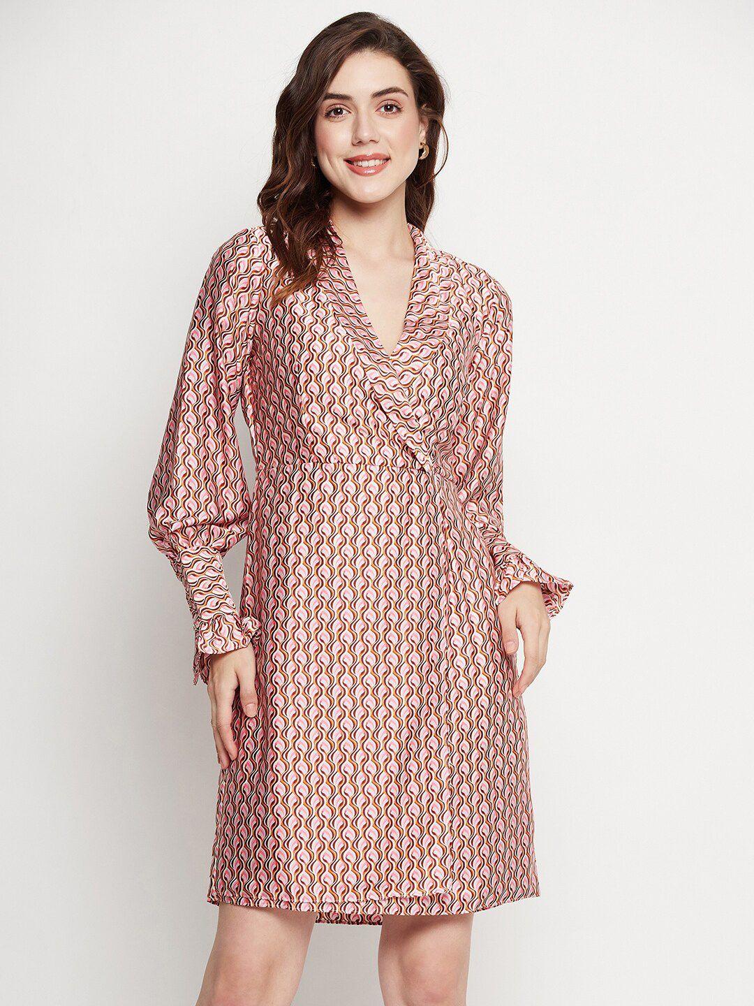 camla floral printed v-neck cuffed sleeves wrap dress