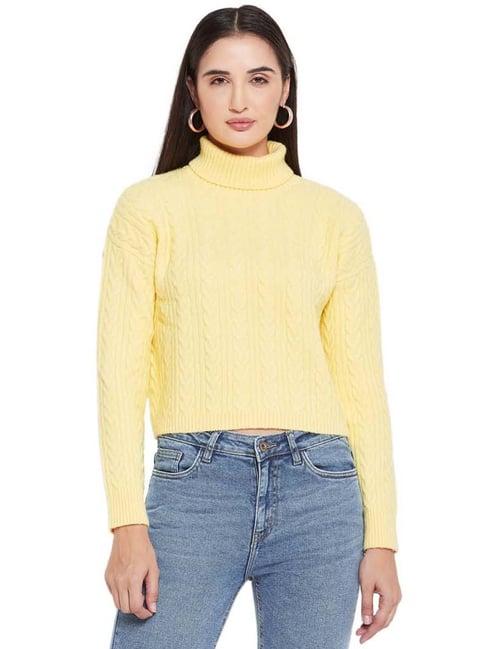 camla lemon yellow self pattern sweater