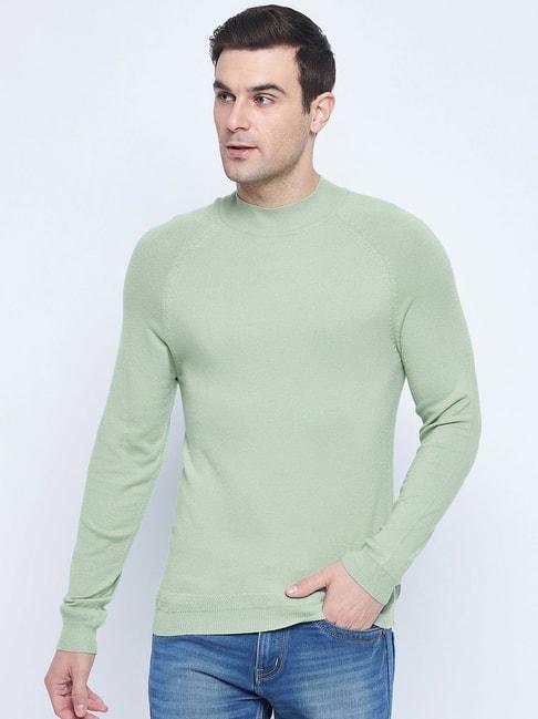 camla pista green regular fit round neck sweater