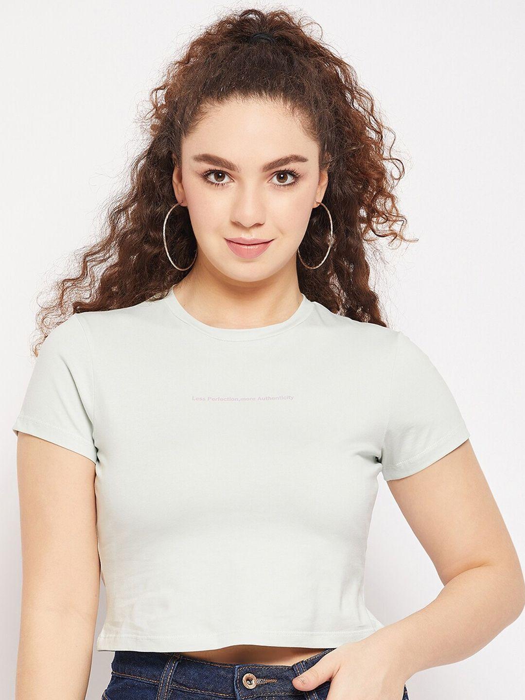 camla short sleeves typography printed cotton crop t-shirt