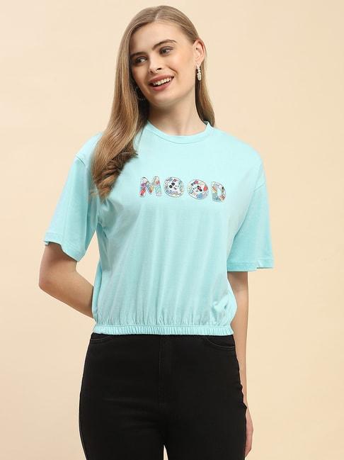 camla sky blue cotton embellished t-shirt