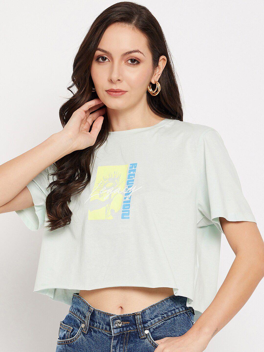 camla typography printed cotton crop t-shirt