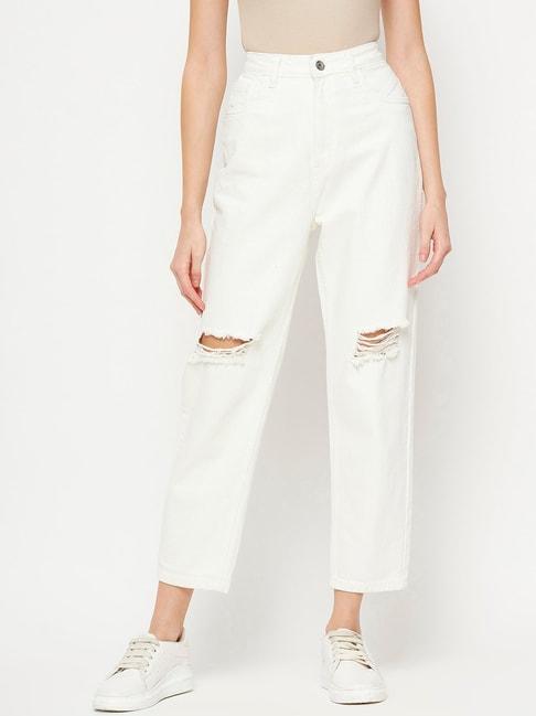 camla white distressed mid rise jeans