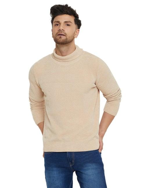 camla beige regular fit self design sweater