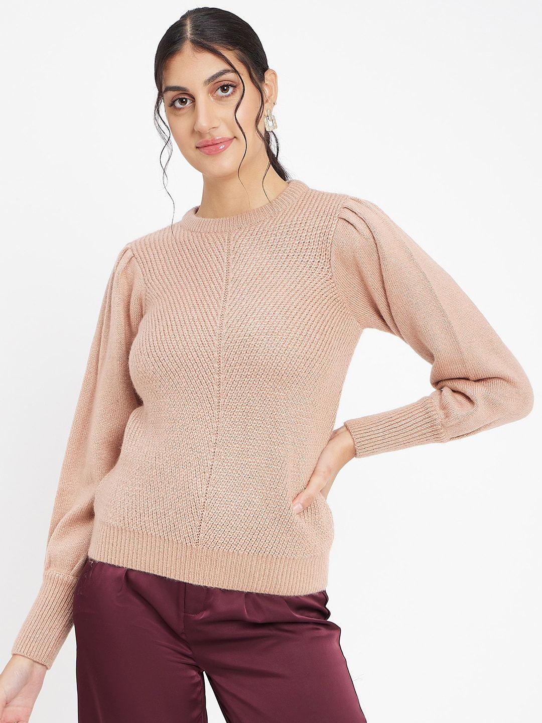 camla cable knit bishop sleeves acrylic pullover sweater