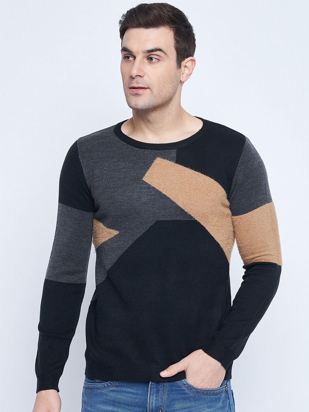 camla colourblocked round neck long sleeves acrylic pullover sweater