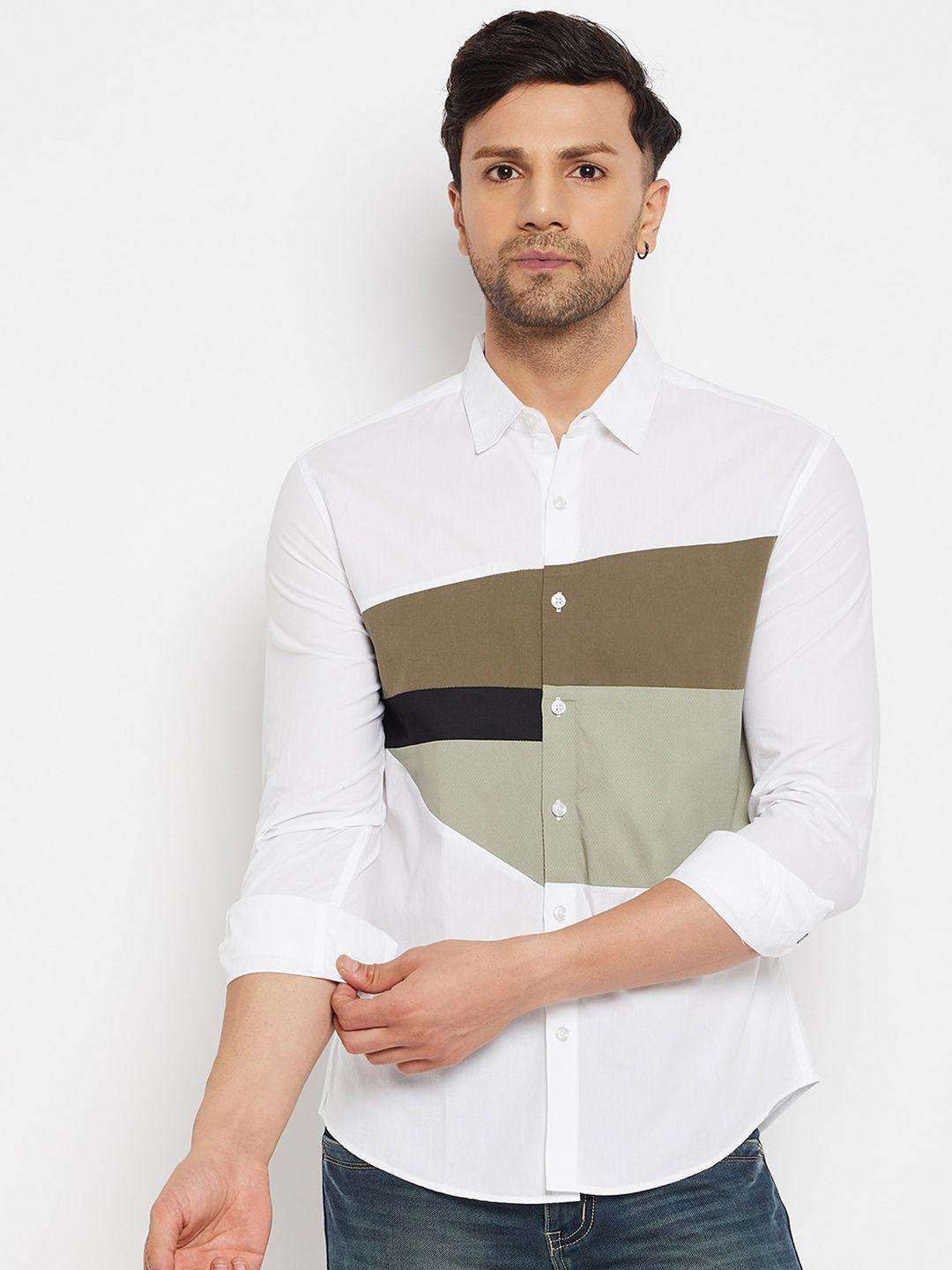 camla colourblocked spread collar cotton casual shirt