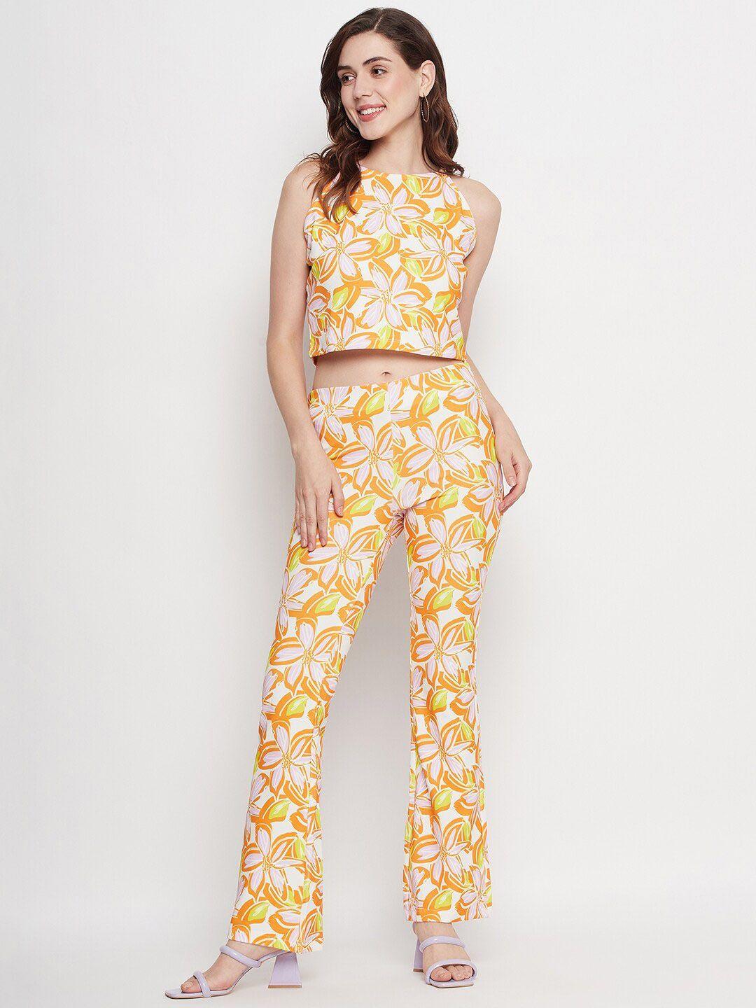 camla floral printed sleeveless crop top & trouser