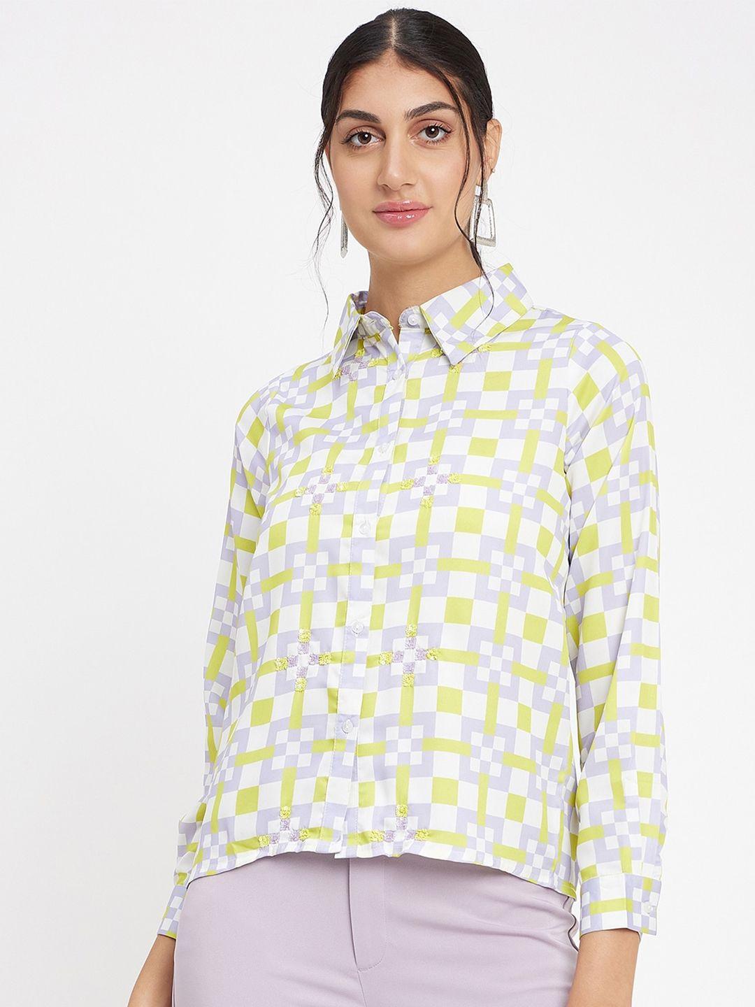 camla geometric printed spread collar casual shirt