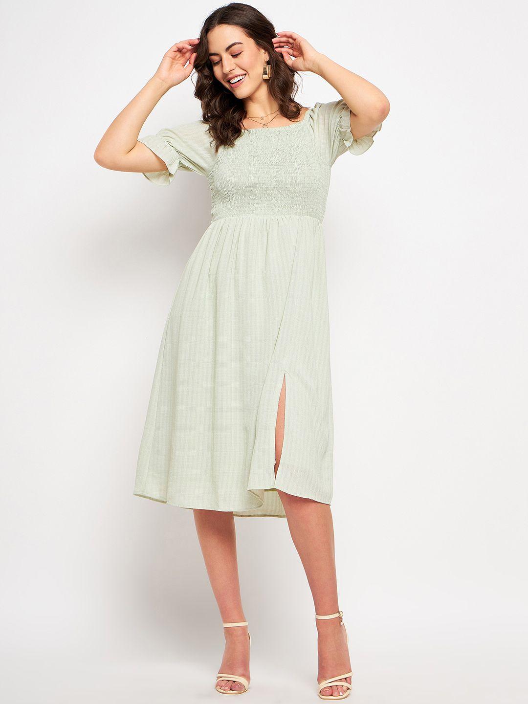 camla green fit & flare midi dress