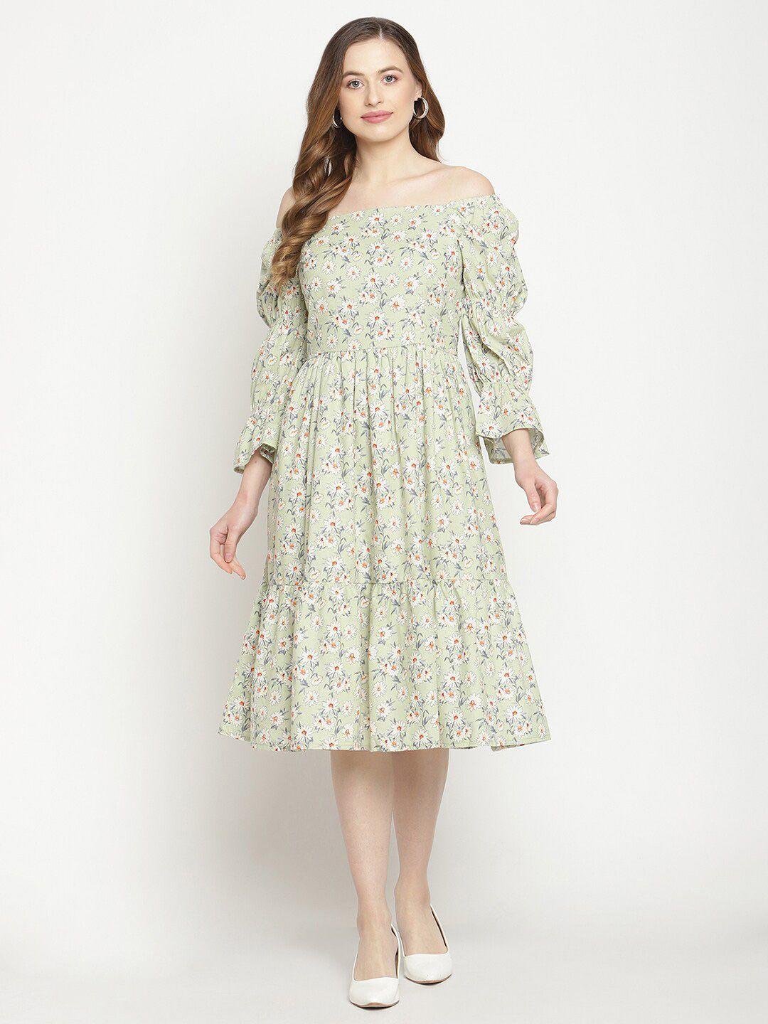 camla green floral off-shoulder midi dress