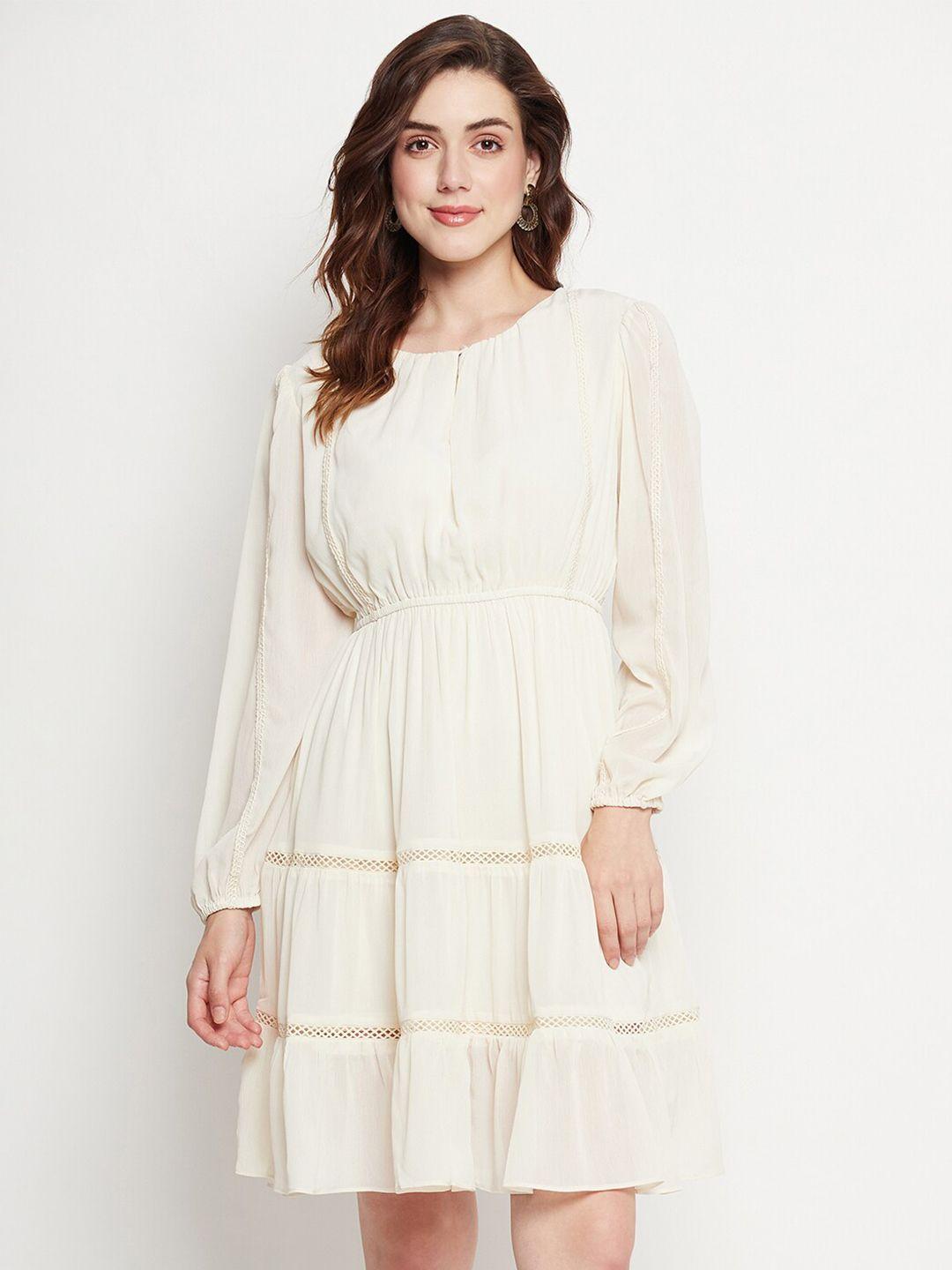 camla keyhole neck puff sleeves tiered fit and flare dress