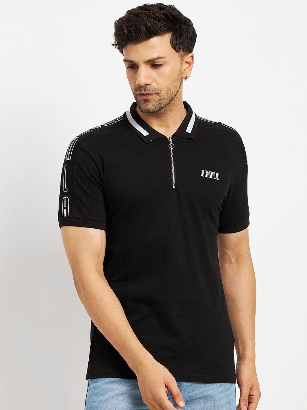 camla men black polo collar pockets t-shirt