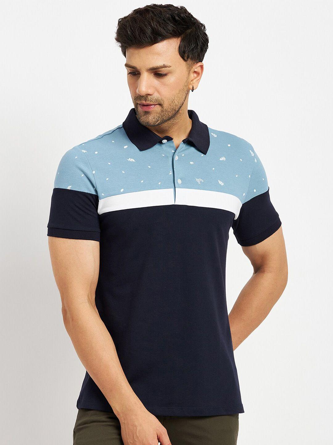 camla men blue colourblocked polo collar applique t-shirt