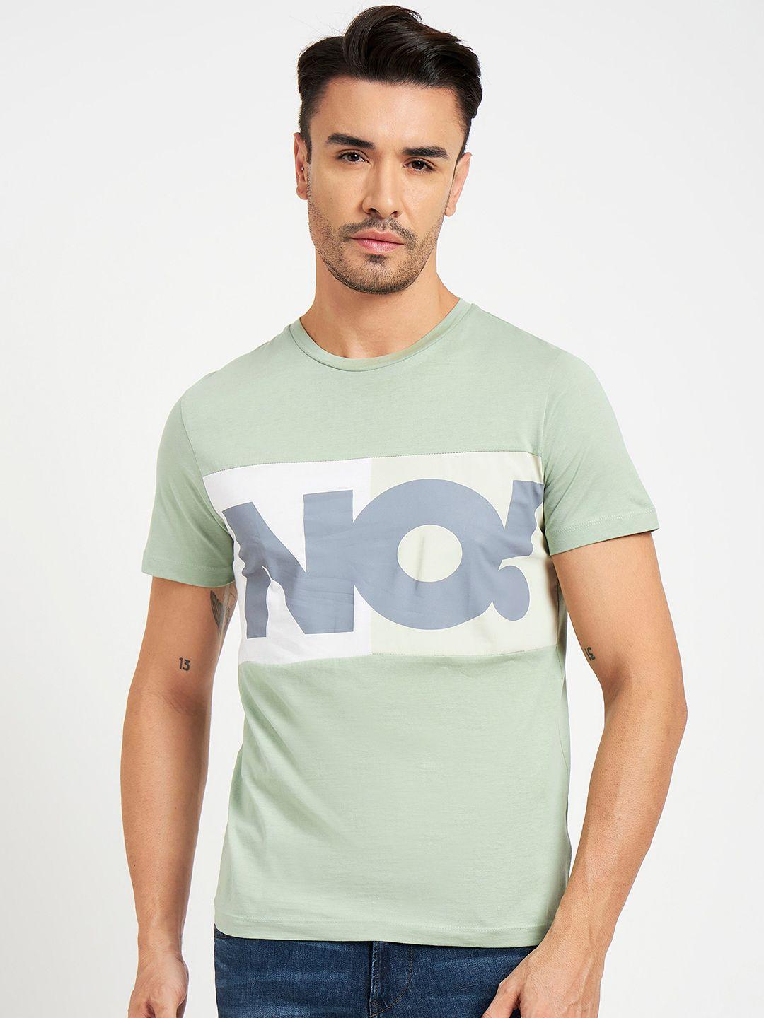 camla men green typography printed applique t-shirt