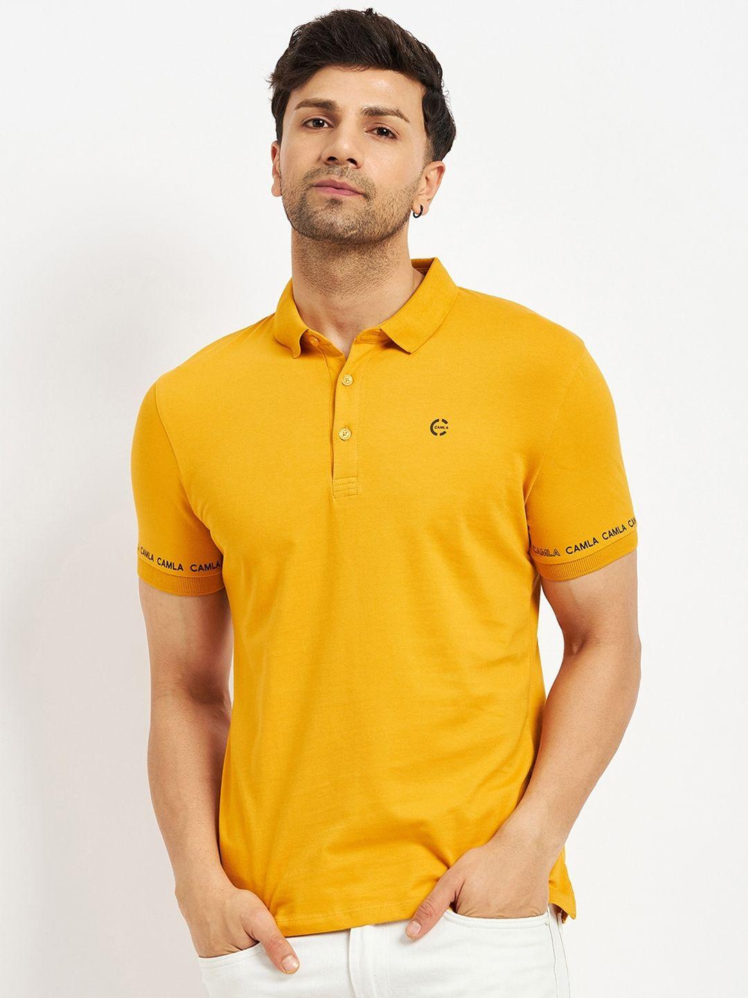 camla men mustard yellow polo collar t-shirt