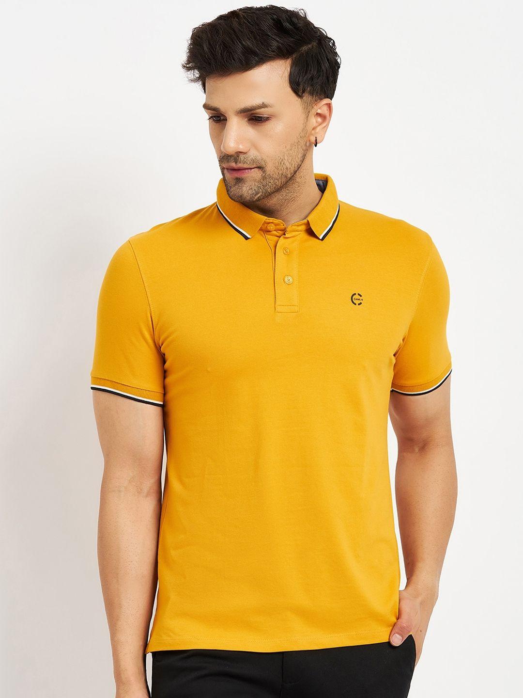 camla men mustard yellow polo collar t-shirt