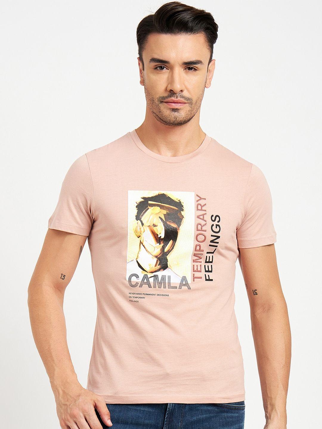 camla men pink printed pockets t-shirt