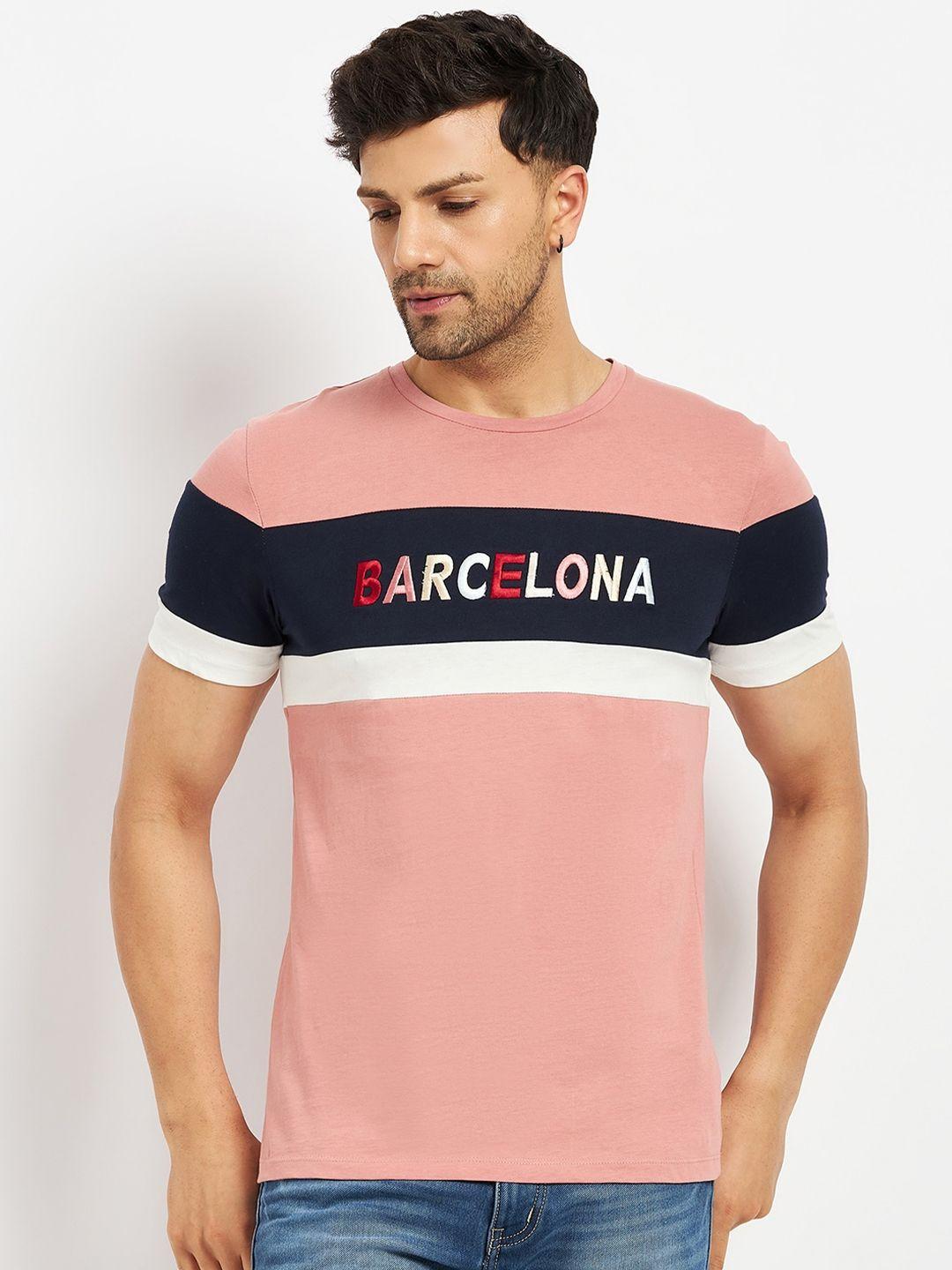 camla men pink typography applique t-shirt